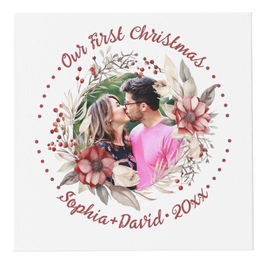 私たちの初めてのクリスマスの花の結婚写真キューブ フォトキューブ (正面)