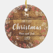 私たちの初めてのクリスマスの非性夫婦の素朴な セラミックオーナメント (裏面)