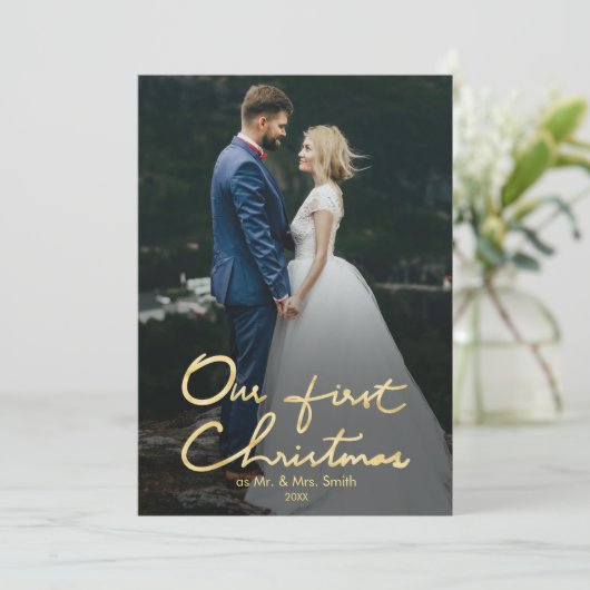 私たちの初めてのクリスマスのMr.&ミセス・ホリデー・フォトカード シーズンカード (スタンド正面)