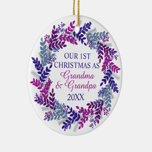 私たちの初めてのクリスマスはおばあちゃんとおじいちゃんパープル セラミックオーナメント (右)