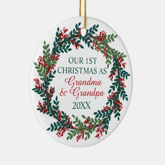 私たちの初めてのクリスマスはおばあちゃんとおじいちゃんリース セラミックオーナメント (右)