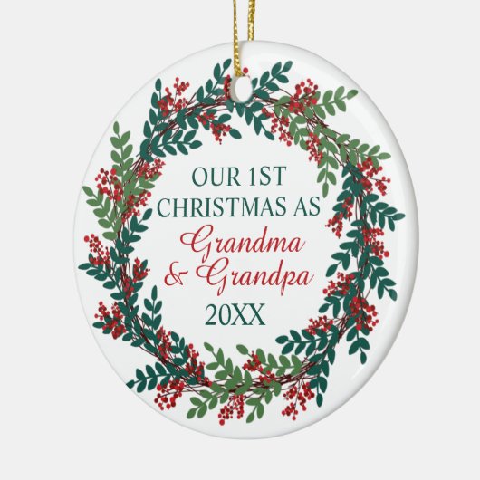 私たちの初めてのクリスマスはおばあちゃんとおじいちゃんリース セラミックオーナメント (左)