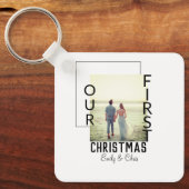 私たちの初めてのクリスマスはカップル名の写真を追加ミニマル キーホルダー (正面)