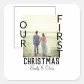 私たちの初めてのクリスマスはカップル名の写真を追加ミニマル スクエアシール (正面)