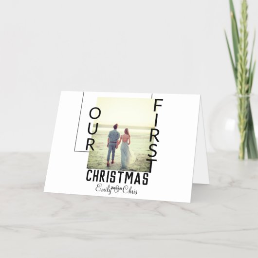 私たちの初めてのクリスマスはカップル名の写真を追加ミニマル 箔シーズンカード (裏面)