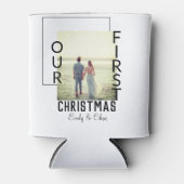 私たちの初めてのクリスマスはカップル名の写真を追加ミニマル 缶クーラー (正面)