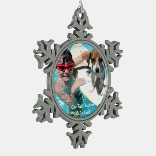 私たちの初めてのクリスマスはクリスマスの飾り スノーフレークピューターオーナメント (左)