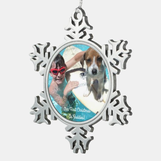 私たちの初めてのクリスマスはクリスマスの飾り スノーフレークピューターオーナメント (右)