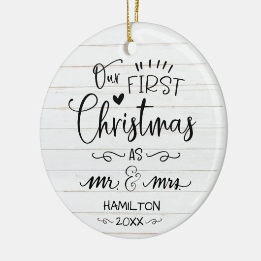 私たちの初めてのクリスマスはファームハウス氏とミセス素朴である セラミックオーナメント (左)