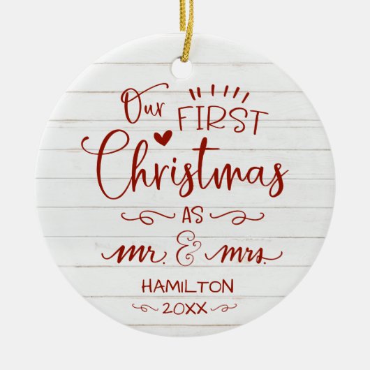 私たちの初めてのクリスマスはファームハウス氏とミセス素朴である セラミックオーナメント (正面)