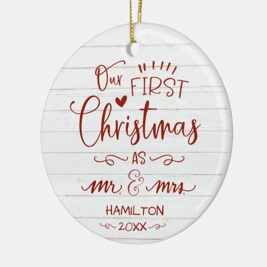 私たちの初めてのクリスマスはファームハウス氏とミセス素朴である セラミックオーナメント (左)