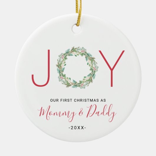 私たちの初めてのクリスマスはママとダディージョイリース セラミックオーナメント (正面)
