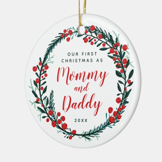 私たちの初めてのクリスマスはママとパパのクリスマス セラミックオーナメント (左)