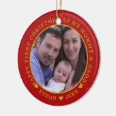 私たちの初めてのクリスマスはママとパパの写真の赤 セラミックオーナメント (左)
