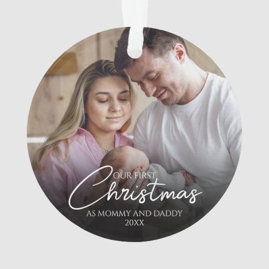 私たちの初めてのクリスマスはママとパパの写真 オーナメント (裏面)