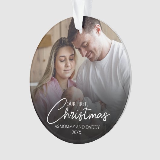 私たちの初めてのクリスマスはママとパパの写真 オーナメント (正面)