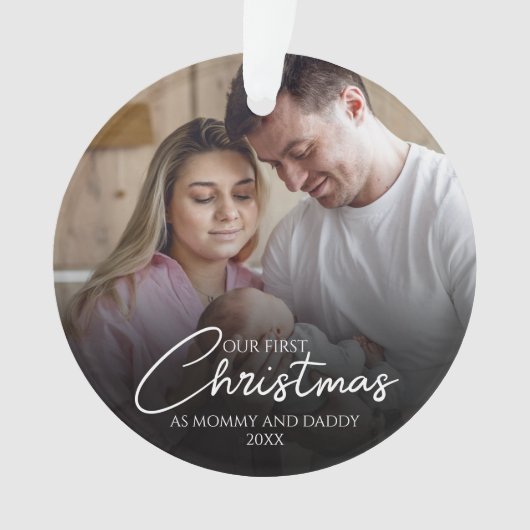 私たちの初めてのクリスマスはママとパパの写真 オーナメント (正面)