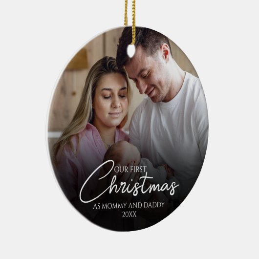私たちの初めてのクリスマスはママとパパの写真 セラミックオーナメント (右)