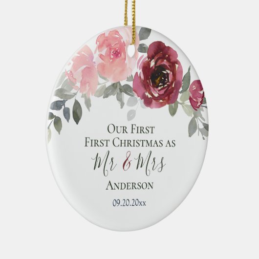 私たちの初めてのクリスマスはミスター・アンド・ミセスエレガント・フローラ セラミックオーナメント (右)