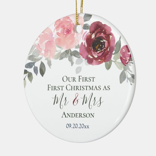 私たちの初めてのクリスマスはミスター・アンド・ミセスエレガント・フローラ セラミックオーナメント (左)