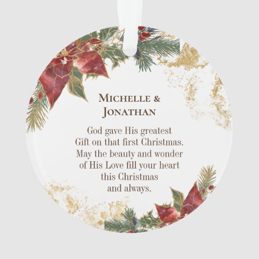 私たちの初めてのクリスマスはミスター・アンド・ミセスパーソナライズされた。 オーナメント (裏面)