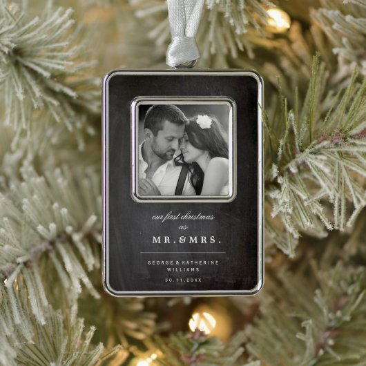 私たちの初めてのクリスマスはミスター・アンド・ミセス結婚の写真として シルバープレートフレームオーナメント (ツリー)