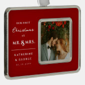 私たちの初めてのクリスマスはミスター・アンド・ミセス結婚の写真として シルバープレートフレームオーナメント (右)
