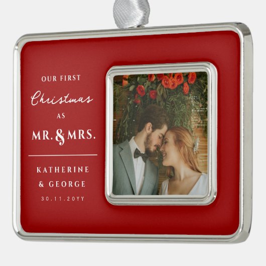 私たちの初めてのクリスマスはミスター・アンド・ミセス結婚の写真として シルバープレートフレームオーナメント (左)