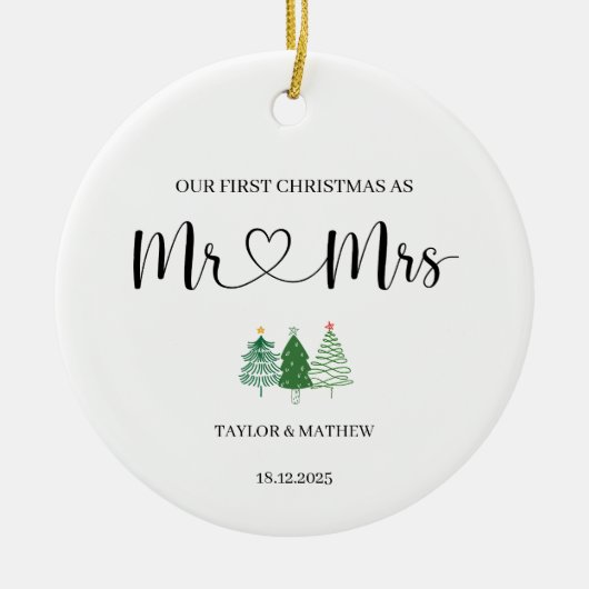 私たちの初めてのクリスマスはミスター・アンド・ミセス・ギフト結婚したとして セラミックオーナメント (正面)