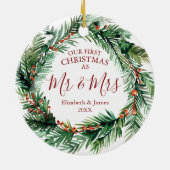 私たちの初めてのクリスマスはミスター・アンド・ミセス・グリーンリース セラミックオーナメント (裏面)