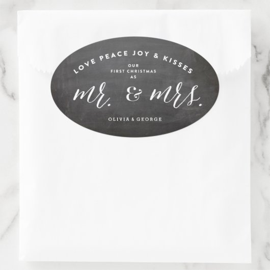 私たちの初めてのクリスマスはミスター・アンド・ミセス・チャックボード・ホリデー 楕円形シール (バッグ)
