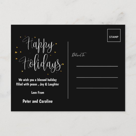 私たちの初めてのクリスマスはミスター・アンド・ミセス・ハッピーホリデー シーズンポストカード (裏面)