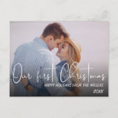 私たちの初めてのクリスマスはミスター・アンド・ミセス・ハッピーホリデー シーズンポストカード (正面)