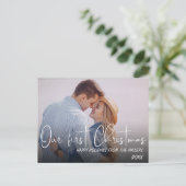 私たちの初めてのクリスマスはミスター・アンド・ミセス・ハッピーホリデー シーズンポストカード (スタンド正面)