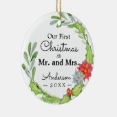 私たちの初めてのクリスマスはミスター・アンド・ミセス・フローラリース セラミックオーナメント (右)