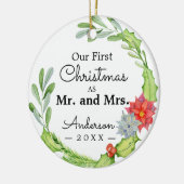 私たちの初めてのクリスマスはミスター・アンド・ミセス・フローラリース セラミックオーナメント (左)