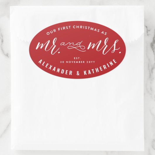 私たちの初めてのクリスマスはミスター・アンド・ミセス・ホリデー結婚ズの 楕円形シール (バッグ)