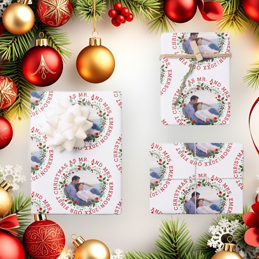 私たちの初めてのクリスマスはミスター・アンド・ミセス・リースの写真 ラッピングペーパーシート