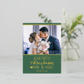 私たちの初めてのクリスマスはミスター&ミセスの金ゴールドフォイ 箔シーズンポストカード (立ち正面)