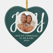 私たちの初めてのクリスマスはミスター&ミセス写真ハートの形 セラミックオーナメント (正面)