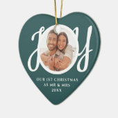 私たちの初めてのクリスマスはミスター&ミセス写真ハートの形 セラミックオーナメント (左)