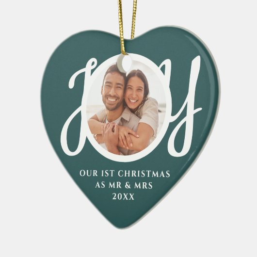 私たちの初めてのクリスマスはミスター&ミセス写真ハートの形 セラミックオーナメント (左)