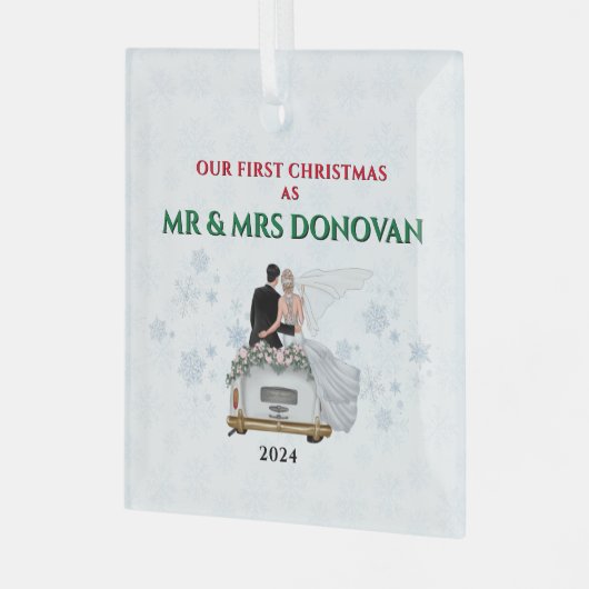 私たちの初めてのクリスマスはミスター&ミセス・ニューライヴァーズのクリスマス ガラスオーナメント (正面左)