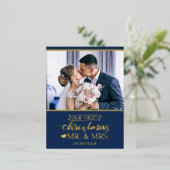 私たちの初めてのクリスマスはミスター&ミセス・ニューライヴァーズ金ゴールド 箔シーズンポストカード (立ち正面)