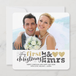 私たちの初めてのクリスマスはミスター&ミセス・金ゴールド・ホリデー・カード シーズンカード