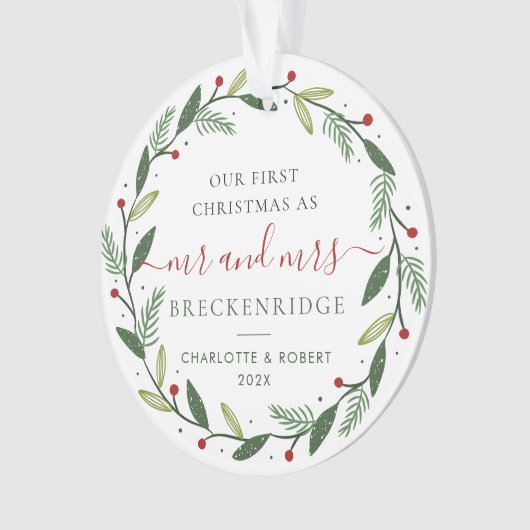 私たちの初めてのクリスマスはミセス結婚の写真 オーナメント (正面)