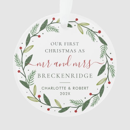 私たちの初めてのクリスマスはミセス結婚の写真 オーナメント (正面)