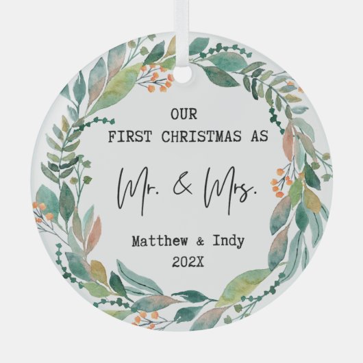 私たちの初めてのクリスマスはミセス・フローラ ガラスオーナメント (正面)