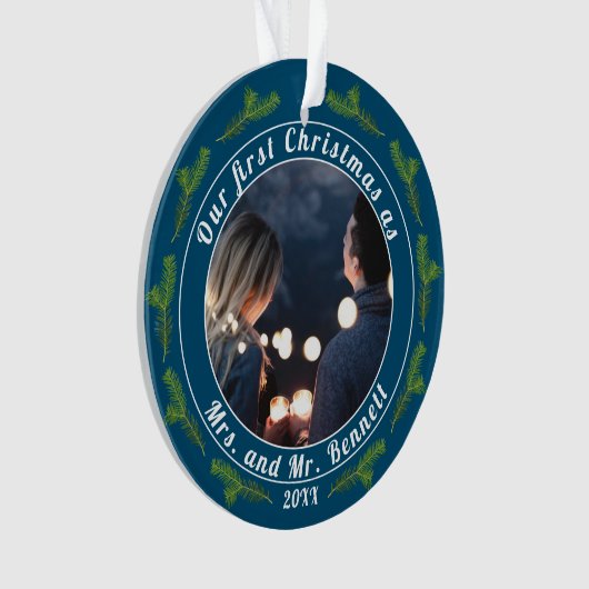 私たちの初めてのクリスマスはミセスMr.スクリプト写真 オーナメント (正面)