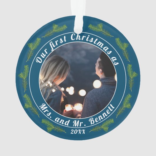 私たちの初めてのクリスマスはミセスMr.スクリプト写真 オーナメント (裏面)